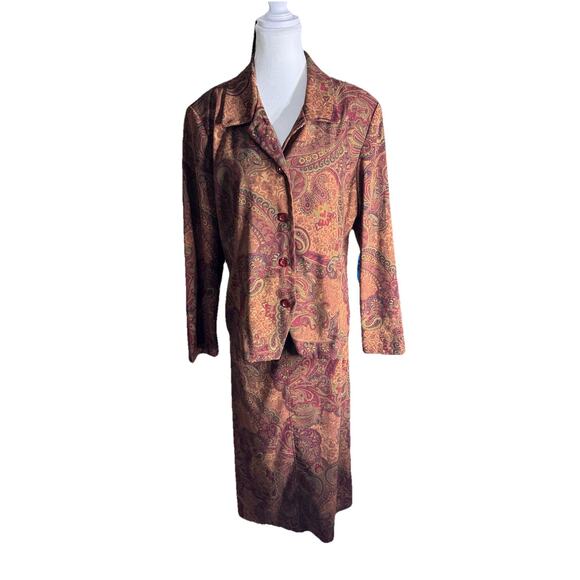 Vintage Y2K Paisley Two Piece Set Button Front Jacket And Midi Skirt Size Large - Picture 2 of 15